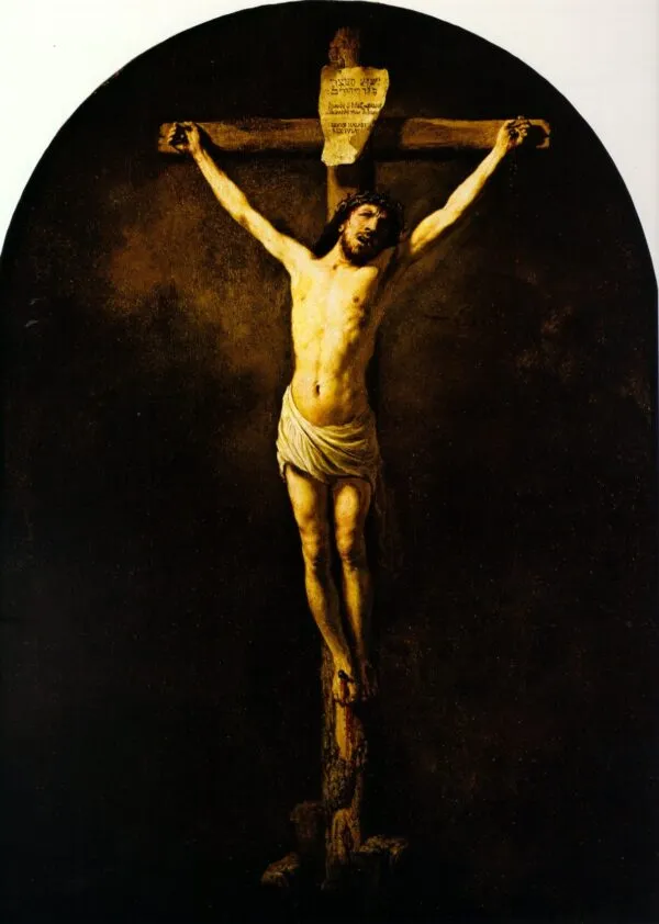 Christ on the cross (1631) by Rembrandt — original painting reproduced as a hand-painted oil on canvas