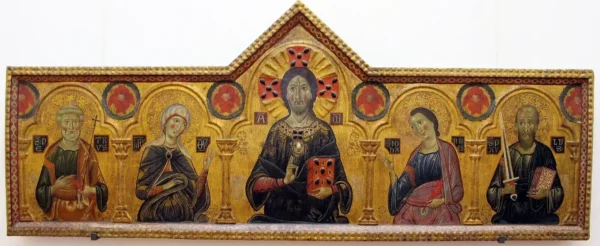 Christ the Redeemer alongside Saints Peter, the Virgin Mary, John the Evangelist and Paul (1271) by Cosimo Rosselli — original painting reproduced as a hand-painted oil on canvas
