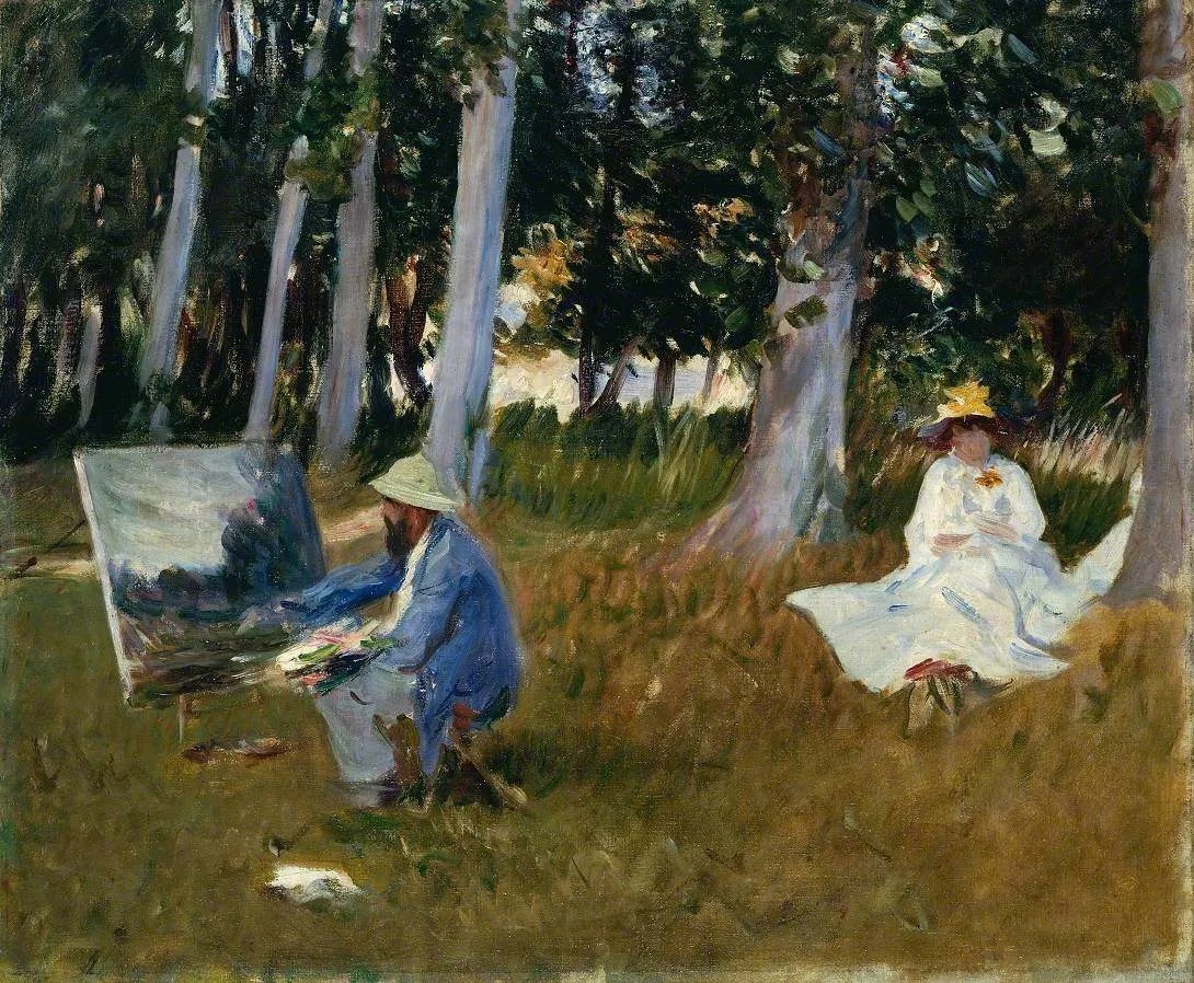 Claude Monet Painting by the Edge of a Wood (1885) by John Singer Sargent — original painting reproduced as a hand-painted oil on canvas