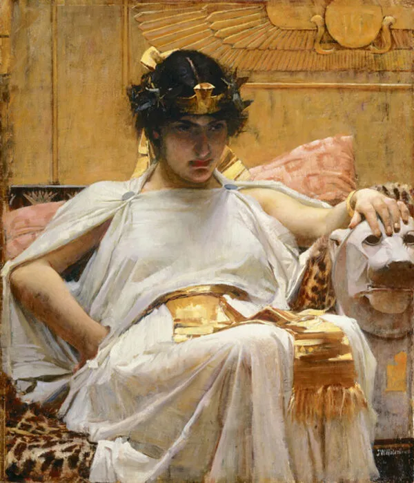 Cleopatra (1888) by John William Waterhouse — original painting reproduced as a hand-painted oil on canvas