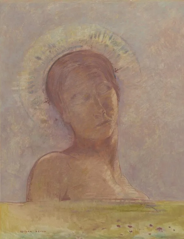 Closed Eyes (1889) by Odilon Redon — original painting reproduced as a hand-painted oil on canvas