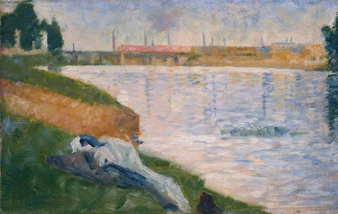 Clothes on the Grass (1883) by Georges Seurat — original painting reproduced as a hand-painted oil on canvas