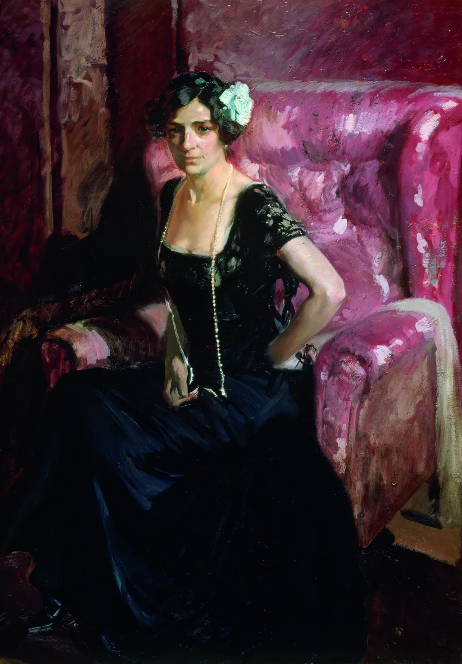 Clotilde in evening dress (1910) by Joaquín Sorolla — original painting reproduced as a hand-painted oil on canvas