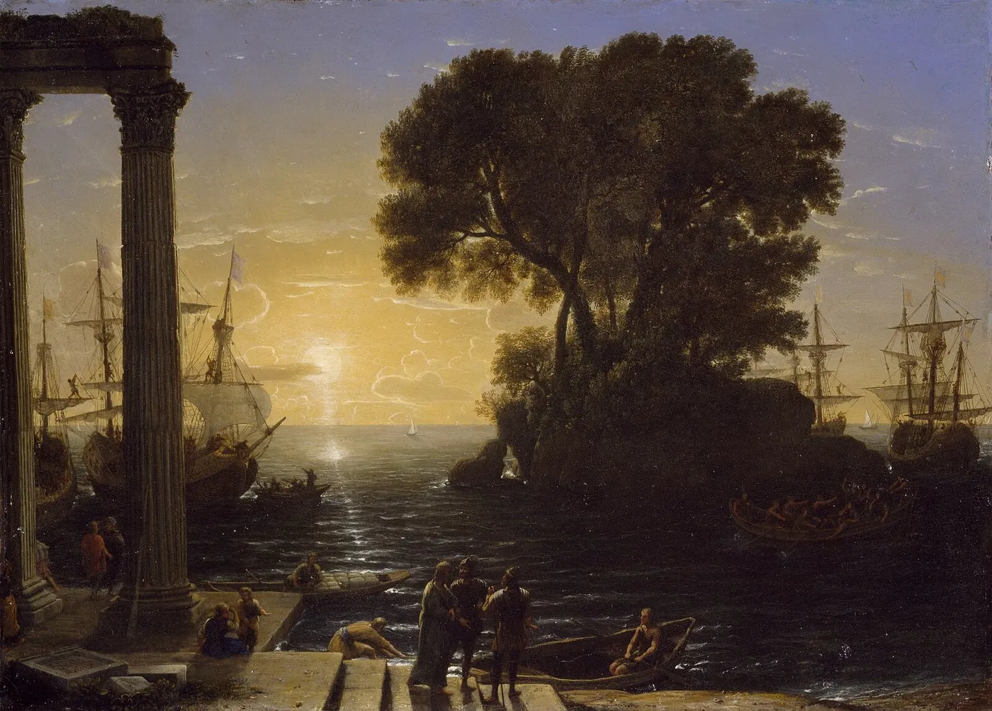 Coastal Scene with the Embarkation of Saint Paul (1654) by Claude Lorrain — original painting reproduced as a hand-painted oil on canvas