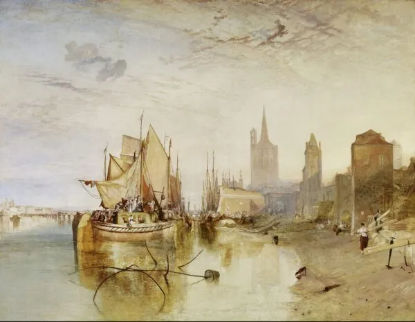 Cologne: The Arrival of a Packet-Boat: Evening (1826) by J. M. W. Turner — original painting reproduced as a hand-painted oil on canvas