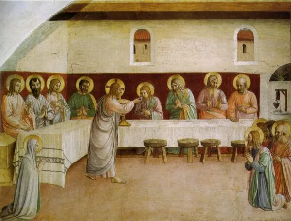 Communion of the Apostles (1450) by Fra Angelico — original painting reproduced as a hand-painted oil on canvas