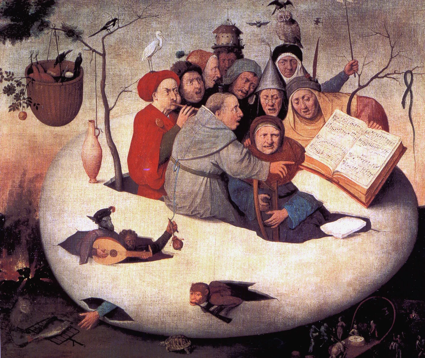 Concert in the Egg (1560) by Hieronymus Bosch — original painting reproduced as a hand-painted oil on canvas
