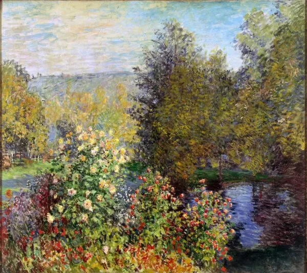Corner of the Garden at Montgeron (1877) by Claude Monet — original painting reproduced as a hand-painted oil on canvas