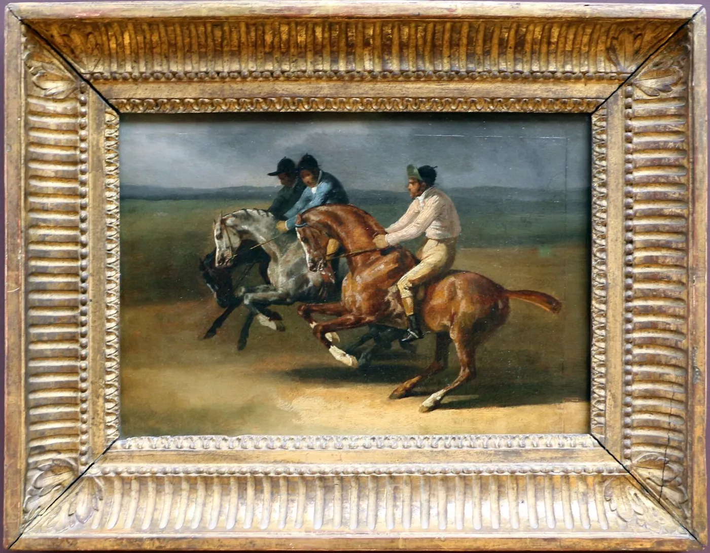 Course de Chevaux montés allant à gauche, au moment du départ (1822) by Théodore Géricault — original painting reproduced as a hand-painted oil on canvas