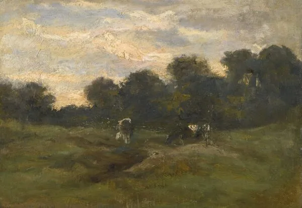 Cows in the Meadow (1883) by Vincent van Gogh — original painting reproduced as a hand-painted oil on canvas