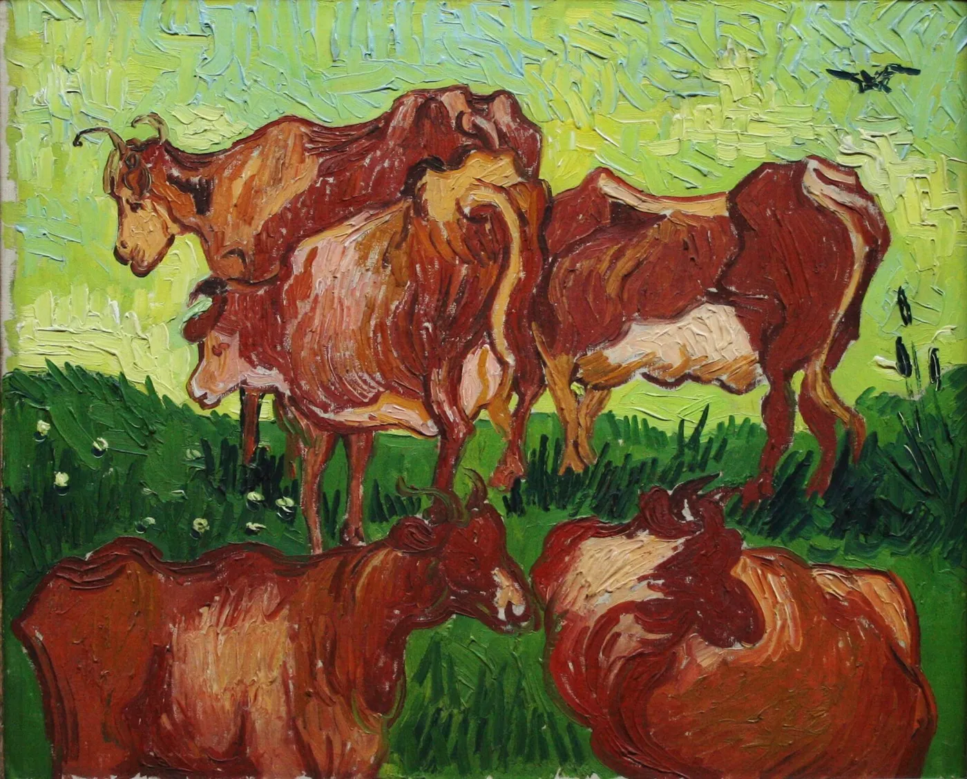 Cows (1890) by Vincent van Gogh — original painting reproduced as a hand-painted oil on canvas