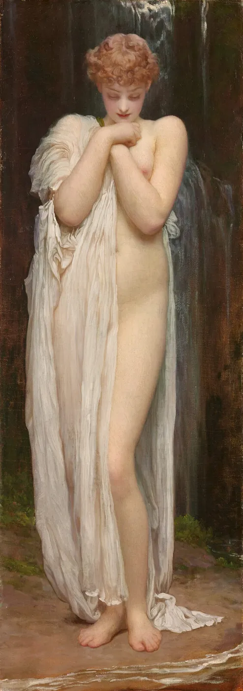 Crenaia, the Nymph of the Dargle (1880) by Frederic Leighton — original painting reproduced as a hand-painted oil on canvas