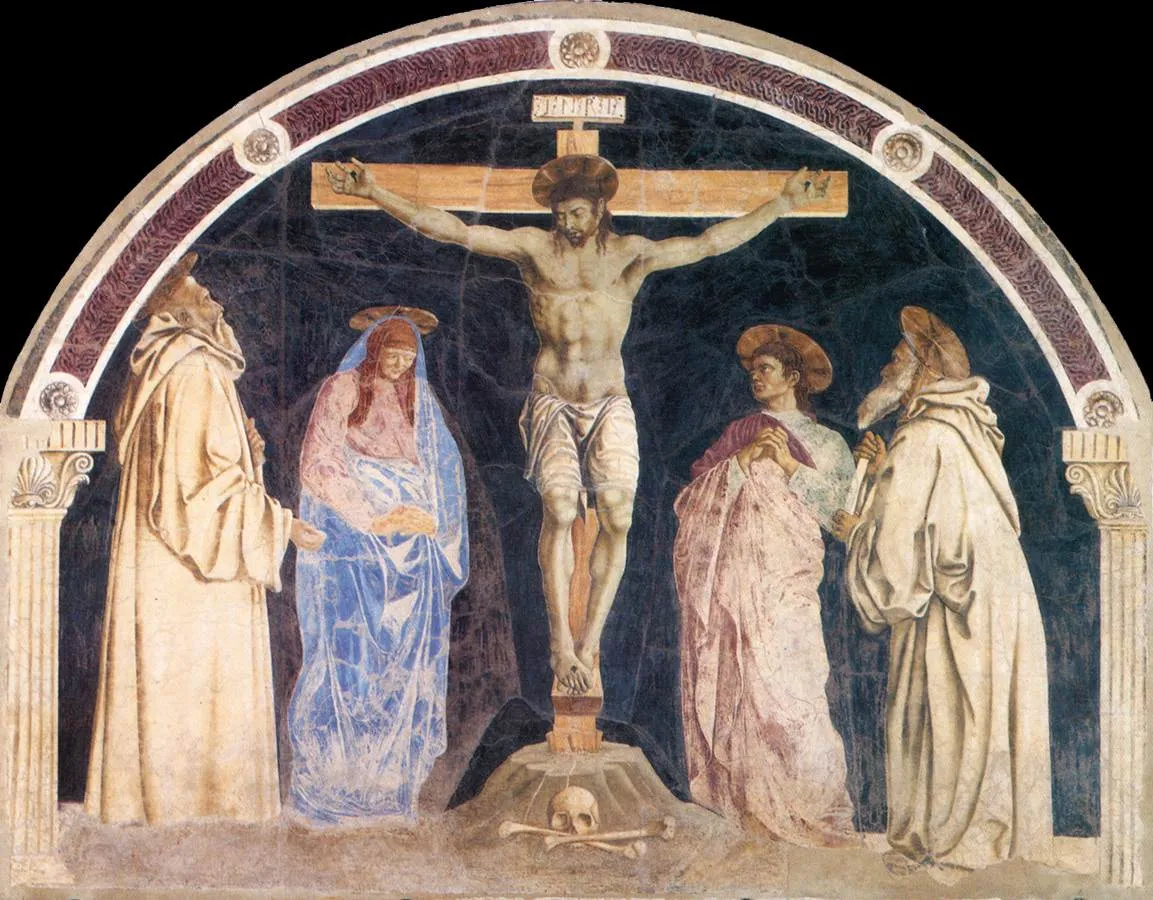 Crucifixion (1445) by Andrea del Castagno — original painting reproduced as a hand-painted oil on canvas
