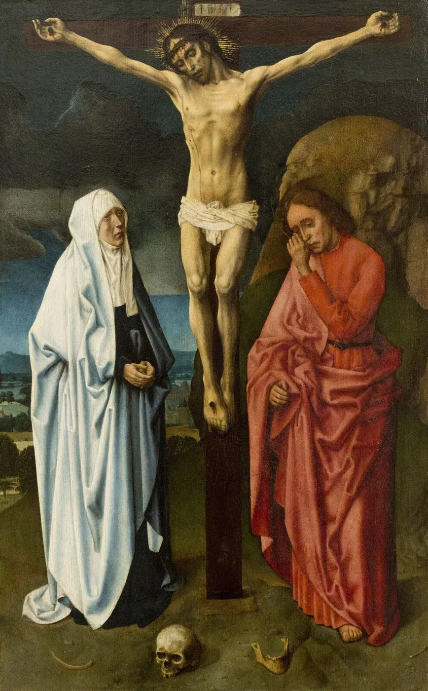 Crucifixion (1470) by Hugo van der Goes — original painting reproduced as a hand-painted oil on canvas