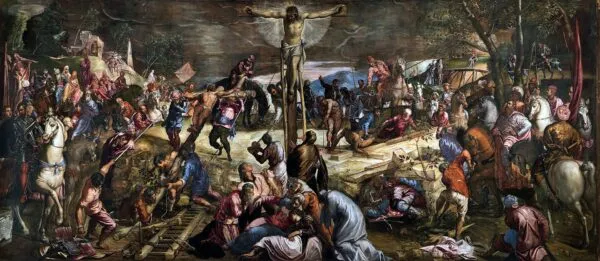 Crucifixion (1565) by Jacopo Tintoretto — original painting reproduced as a hand-painted oil on canvas