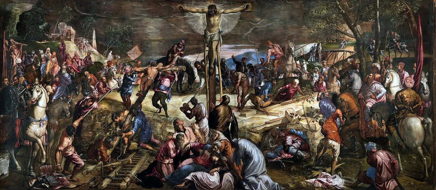 Crucifixion (1565) by Jacopo Tintoretto — original painting reproduced as a hand-painted oil on canvas