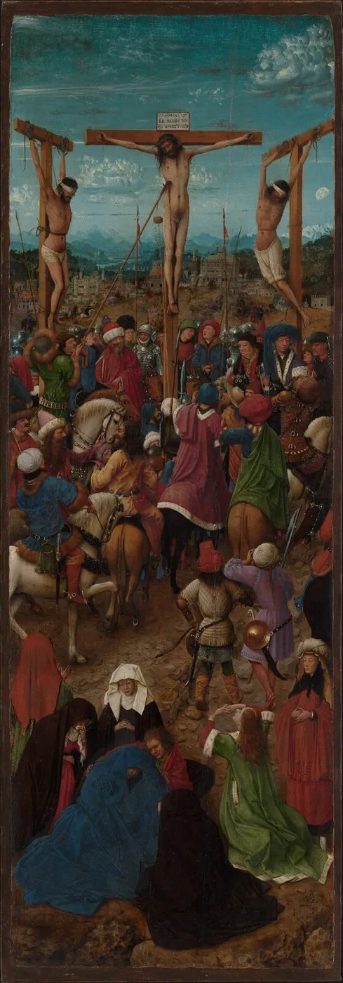 Crucifixion (1430) by Jan van Eyck — original painting reproduced as a hand-painted oil on canvas