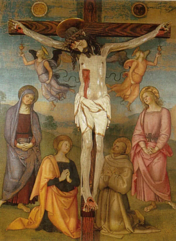 Crucifixion of Christ (1502) by Pietro Perugino — original painting reproduced as a hand-painted oil on canvas