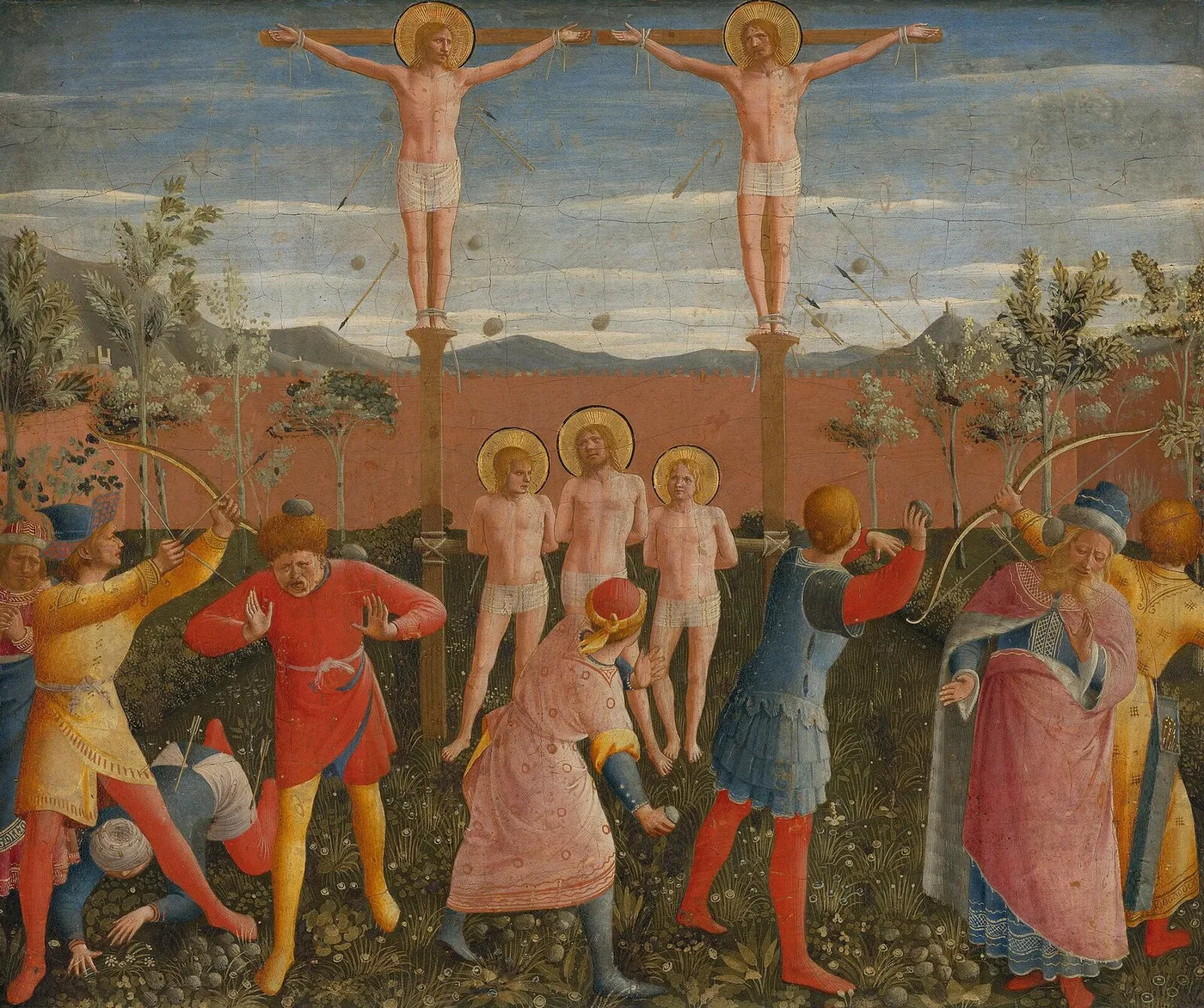 Crucifixion of Saints Cosmas and Damian (1439) by Fra Angelico — original painting reproduced as a hand-painted oil on canvas