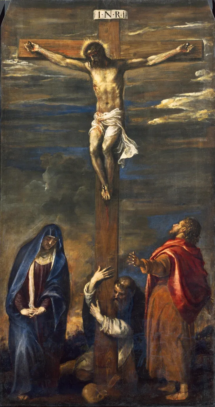 Crucifixion (1558) by Titian — original painting reproduced as a hand-painted oil on canvas