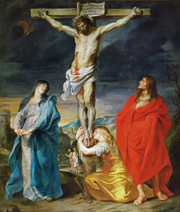 Crucifixion with the Virgin Mary, St John and St Mary Magdalene (1618) by Anthony van Dyck — original painting reproduced as a hand-painted oil on canvas