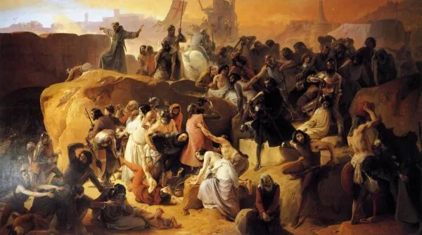 Crusaders Thirsting near Jerusalem (1850) by Francesco Hayez — original painting reproduced as a hand-painted oil on canvas