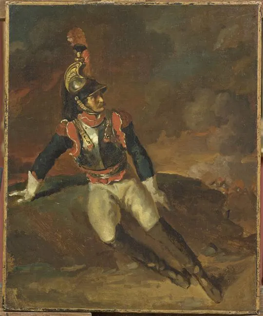 Cuirassier blessé (1813) by Théodore Géricault — original painting reproduced as a hand-painted oil on canvas