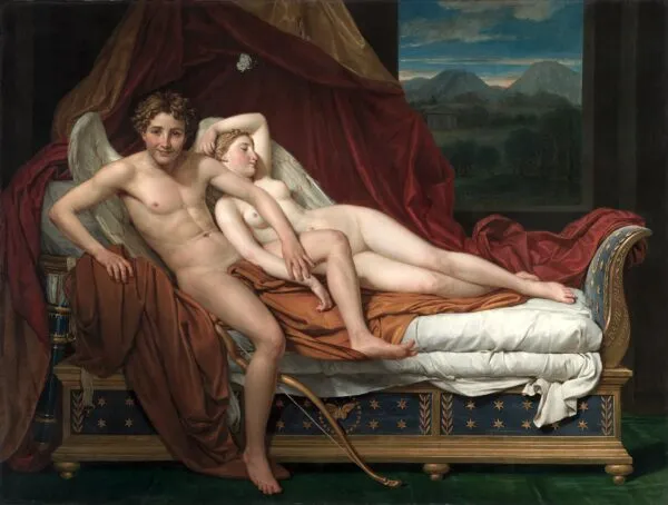 Cupid and Psyche (1817) by Jacques-Louis David — original painting reproduced as a hand-painted oil on canvas