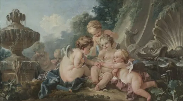 Cupids in Conspiracy (1740) by François Boucher — original painting reproduced as a hand-painted oil on canvas