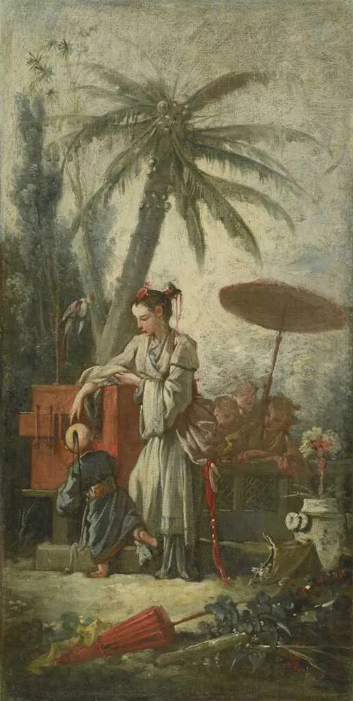 Curiosité chinoise (1842) by François Boucher — original painting reproduced as a hand-painted oil on canvas