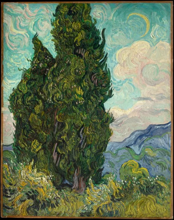 Cypresses (1889) by Vincent van Gogh — original painting reproduced as a hand-painted oil on canvas