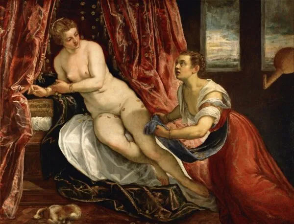 Danae (1570) by Jacopo Tintoretto — original painting reproduced as a hand-painted oil on canvas