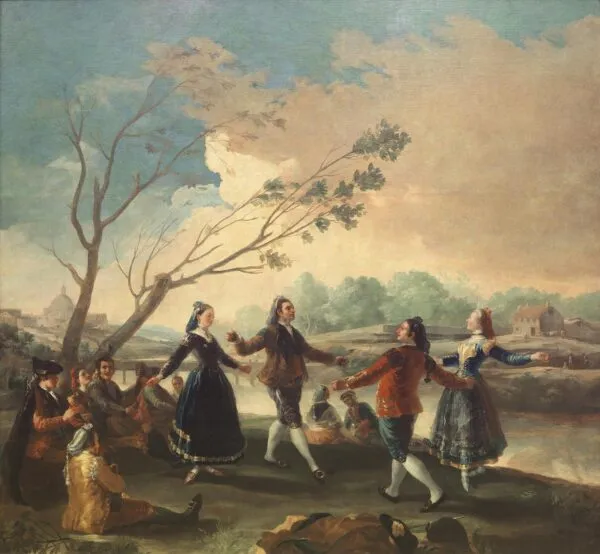 Dance of the Majos at the Banks of Manzanares (1776) by Francisco Goya — original painting reproduced as a hand-painted oil on canvas