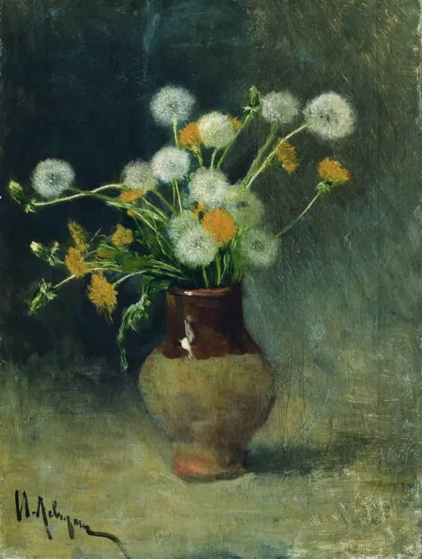 Dandelions (1889) by Isaac Levitan — original painting reproduced as a hand-painted oil on canvas