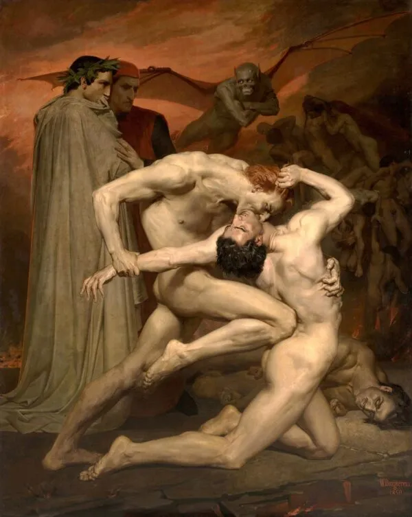 Dante and Virgil in Hell (1850) by William-Adolphe Bouguereau — original painting reproduced as a hand-painted oil on canvas