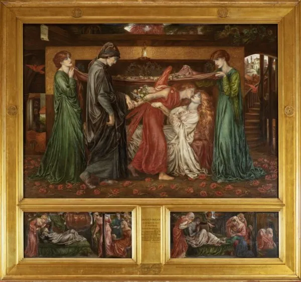 Dante's Dream on the Day of the Death of Beatrice (1880) by Dante Gabriel Rossetti — original painting reproduced as a hand-painted oil on canvas