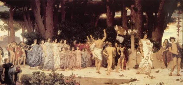 Daphnephoria (1876) by Frederic Leighton — original painting reproduced as a hand-painted oil on canvas