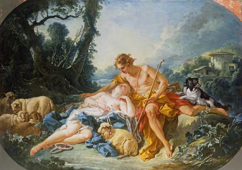 Daphnis and Chloe (1743) by François Boucher — original painting reproduced as a hand-painted oil on canvas