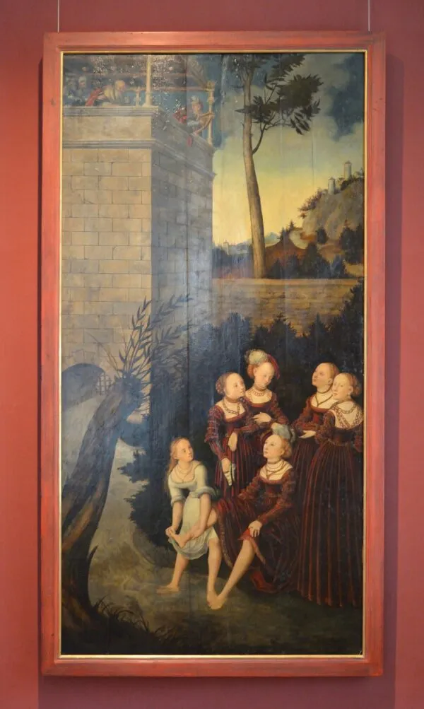 David and Bathseba (Elector Joachim II's exemplum panels) (1542) by Lucas Cranach the Elder — original painting reproduced as a hand-painted oil on canvas