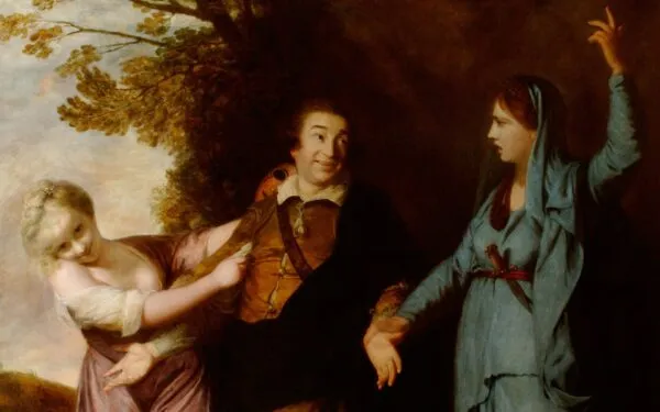 David Garrick Between Tragedy and Comedy (1761) by Joshua Reynolds — original painting reproduced as a hand-painted oil on canvas