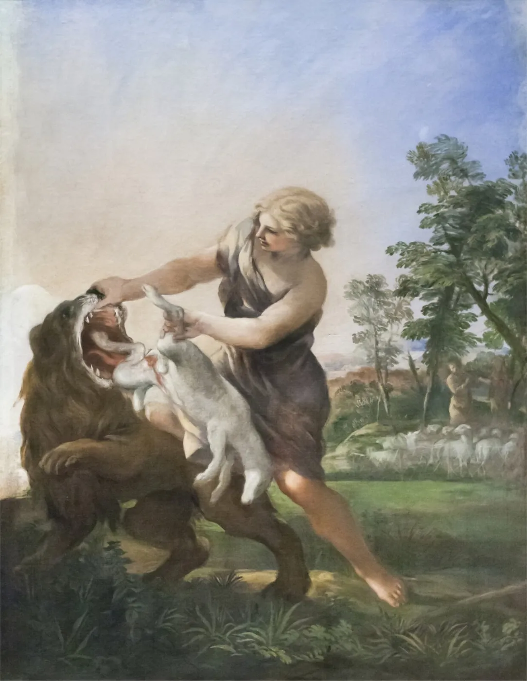 David killing the Lion (1650) by Pietro da Cortona — original painting reproduced as a hand-painted oil on canvas