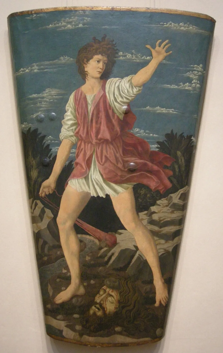 David with the Head of Goliath (1450) by Andrea del Castagno — original painting reproduced as a hand-painted oil on canvas