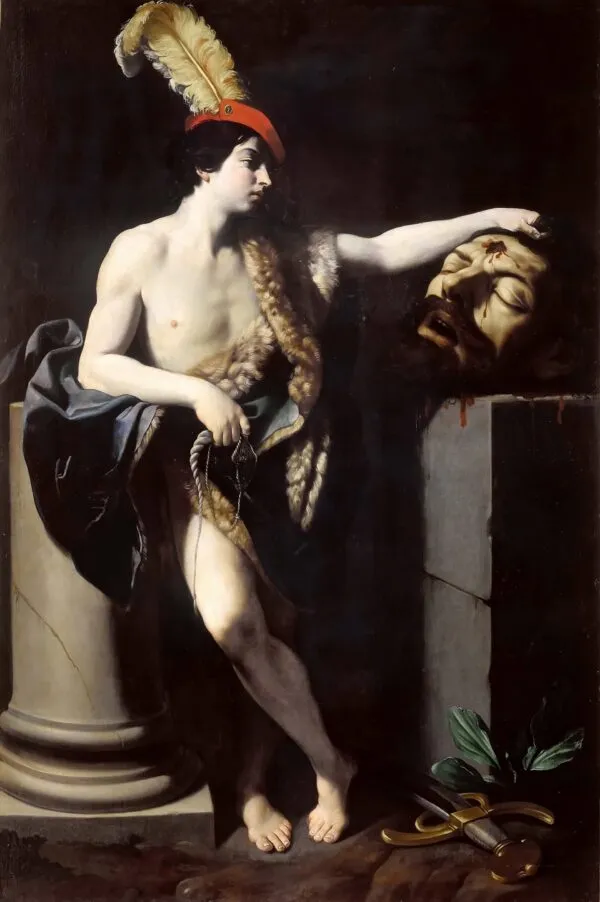 David with the Head of Goliath (1605) by Guido Reni — original painting reproduced as a hand-painted oil on canvas