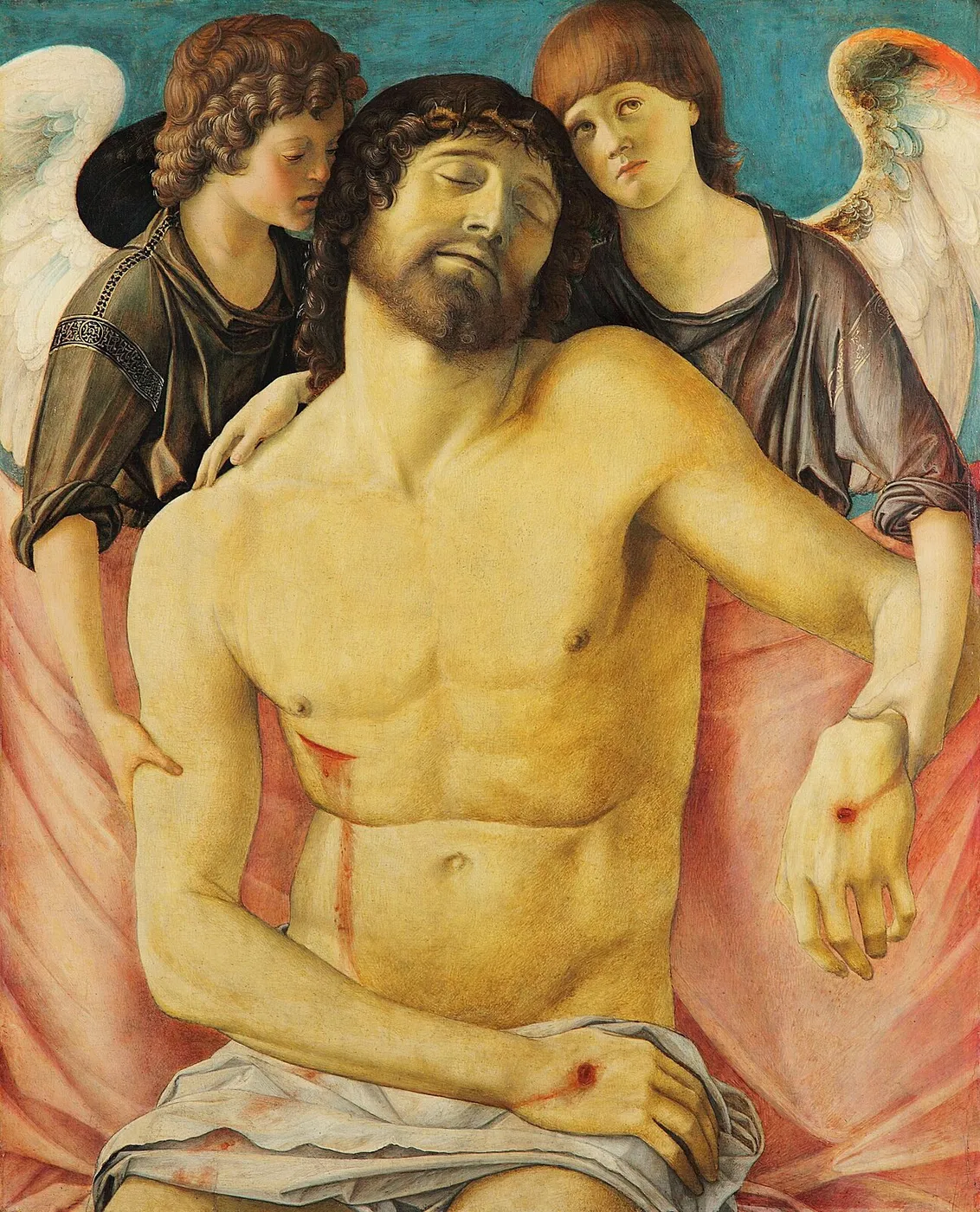 Dead Christ Supported by Two Angels (1472) by Giovanni Bellini — original painting reproduced as a hand-painted oil on canvas
