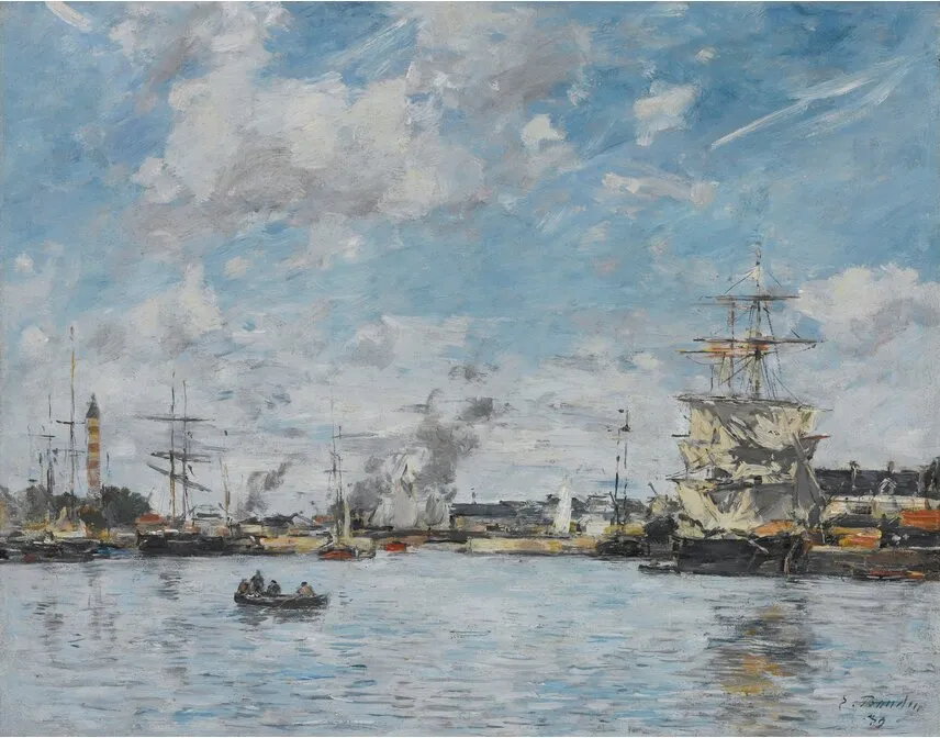 Deanville. Le Basin (1880) by Eugène Louis Boudin — original painting reproduced as a hand-painted oil on canvas
