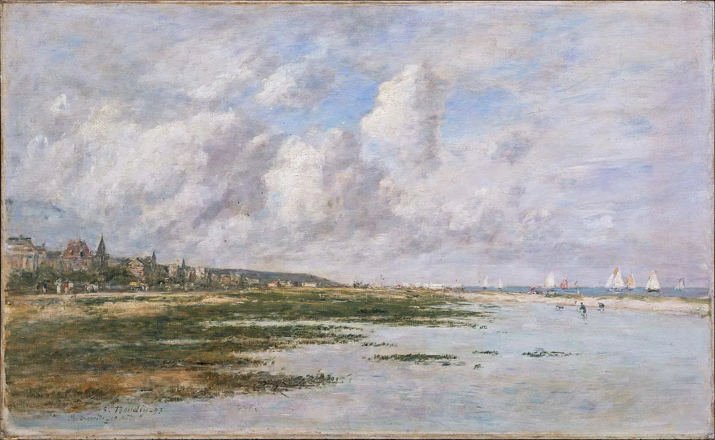 Deauville at Low Tide (1897) by Eugène Louis Boudin — original painting reproduced as a hand-painted oil on canvas