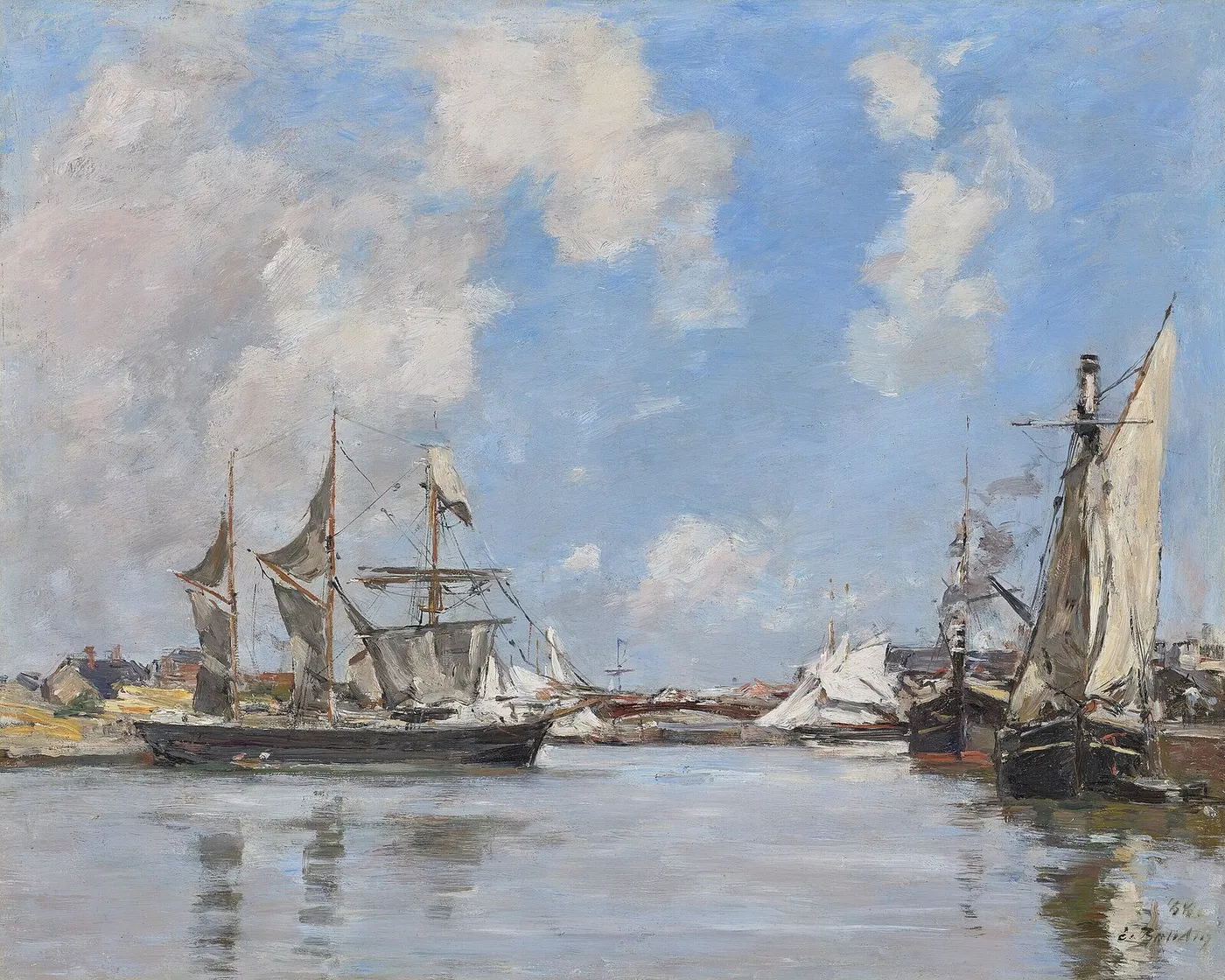 Deauville. Le bassin (1888) by Eugène Louis Boudin — original painting reproduced as a hand-painted oil on canvas