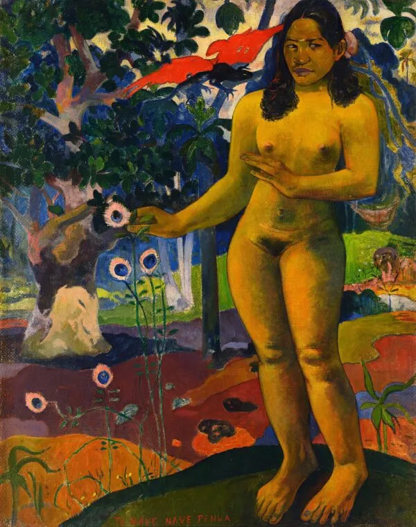 Delightful Land (Te Nave Nave Fenua) (1892) by Paul Gauguin — original painting reproduced as a hand-painted oil on canvas