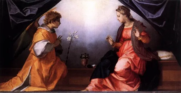 Della Scala Annunciation (1528) by Andrea del Sarto — original painting reproduced as a hand-painted oil on canvas
