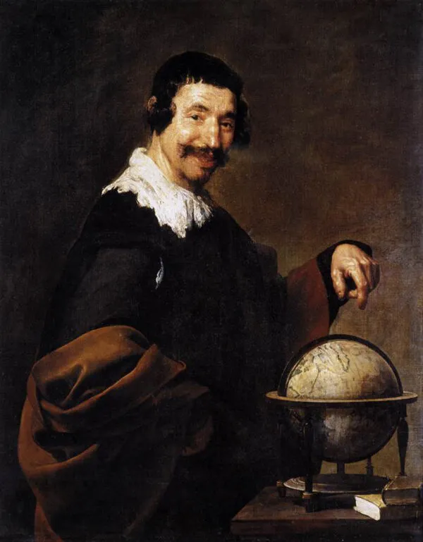 Democritus (1628) by Diego Velázquez — original painting reproduced as a hand-painted oil on canvas